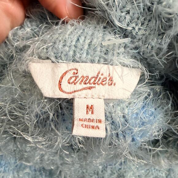 Y2k candies baby blue fuzzy striped mock neck sweater - Picture 5 of 6